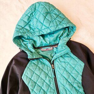 Free Tech Women's Quilted Hybrid Jacket In Turquoise and Black Size XS 0-2